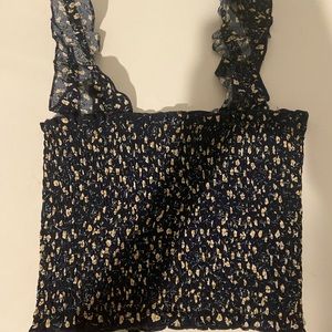 Navy Blue Floral Shein Top (small)